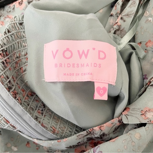 VOWD Bridesmaids Maxi Dress Women's Size 0 Green Wildflower Print Bow Shoulder - Picture 6 of 10